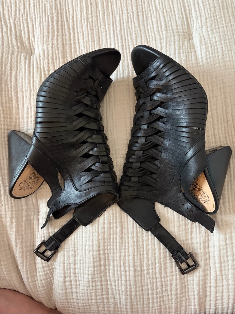 Vince Camuto Emore Black Woven Leather Slingback Heels - SZ 8.5